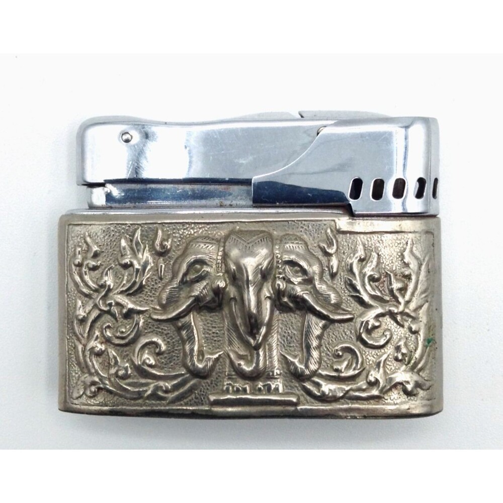 Vtg Siam Sterling Silver Lighter Embossed Engraved Thai Elephant & Ship Art Deco
